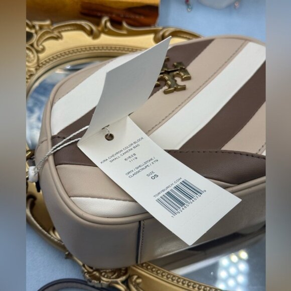 🆕 TORY BURCH 🧿 NWT Kira Chevron ColorBlock Small Camera Bag, Shellstone - AUTH - Picture 11 of 12